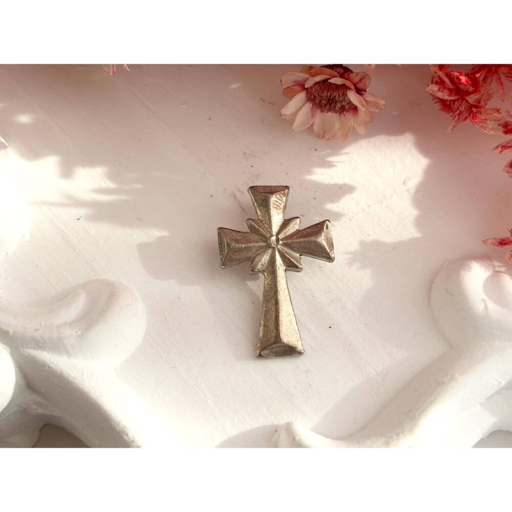 Brutalist Style Cross Sterling Silver 925 Vintage Statement Pendant | Charm - Picture 3 of 12
